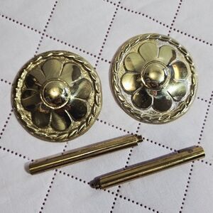 Vintage Brass Curtain Rod Finials Pair Floral Rosette Hollywood Regency